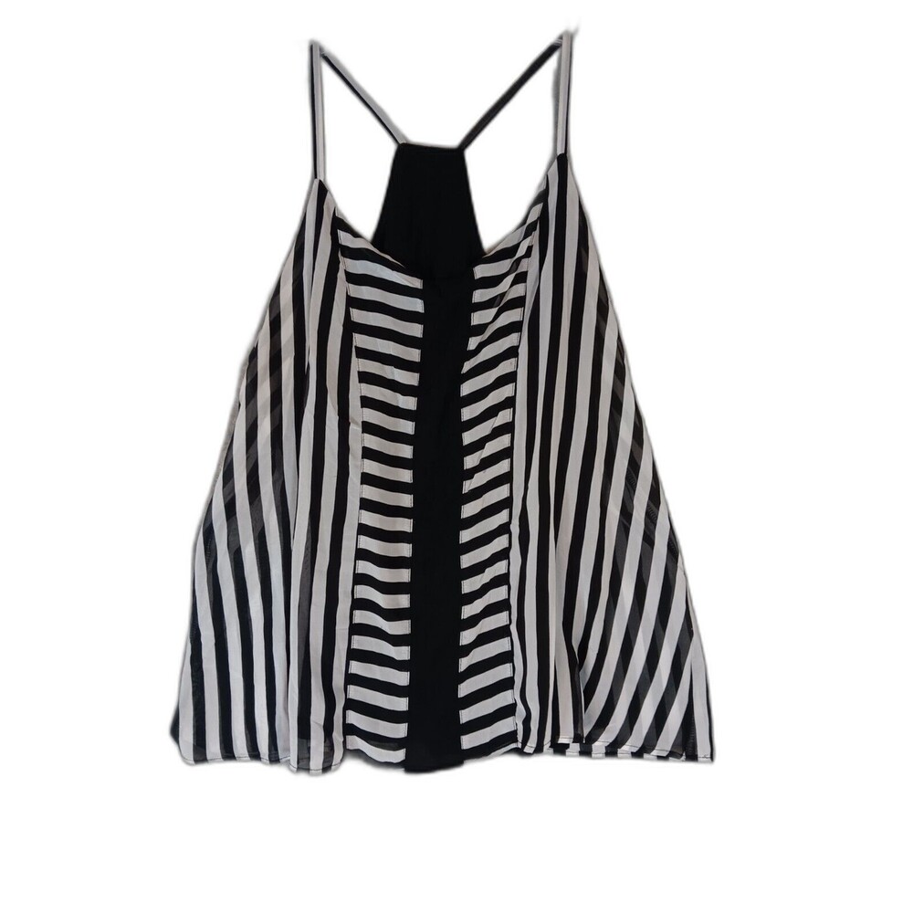 New York & Company Womens Sz L Tank Top Striped Black White Sheer Lined Y2K
